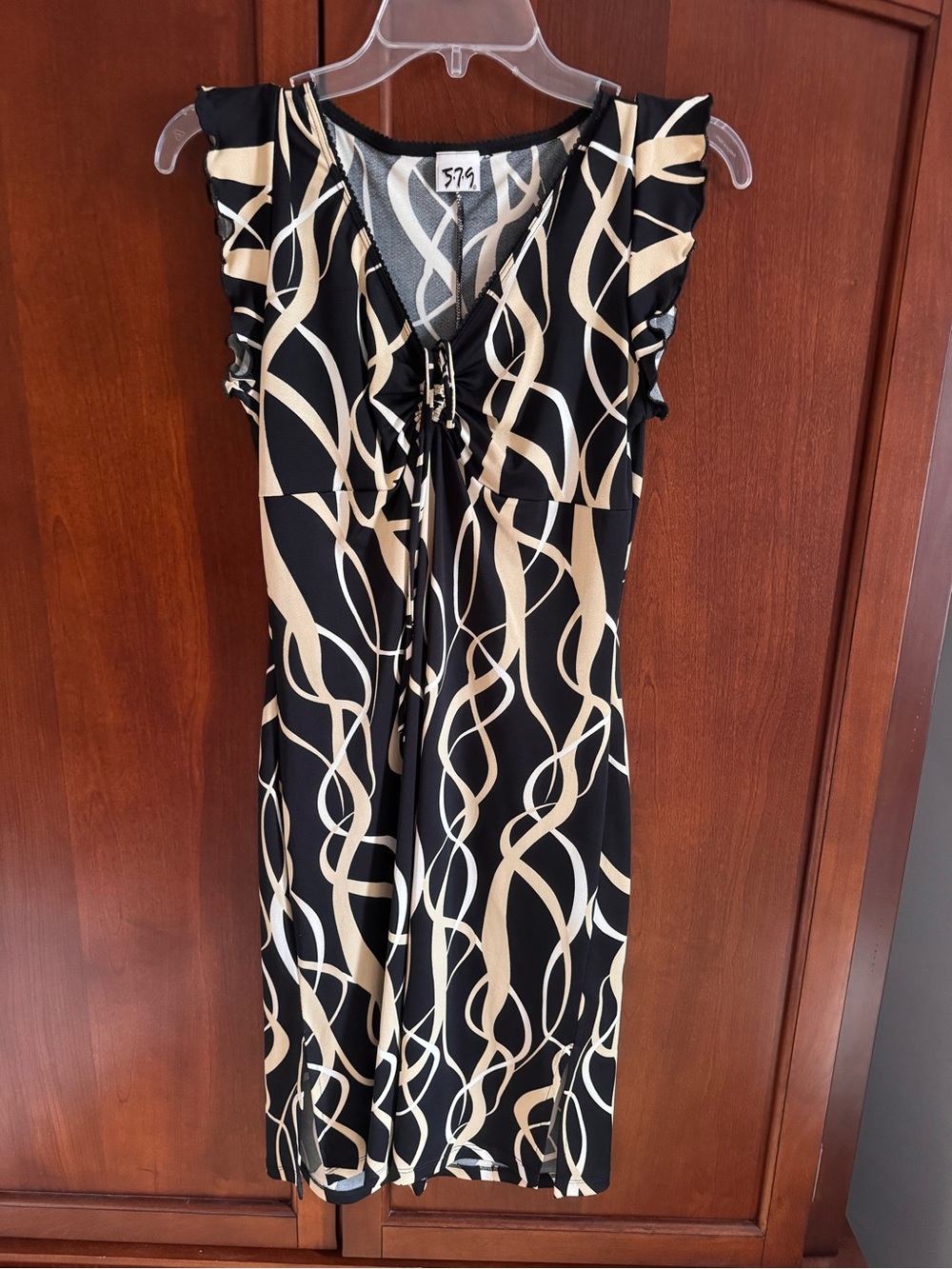 579 Black and Cream Swirl-Print Midi Dress